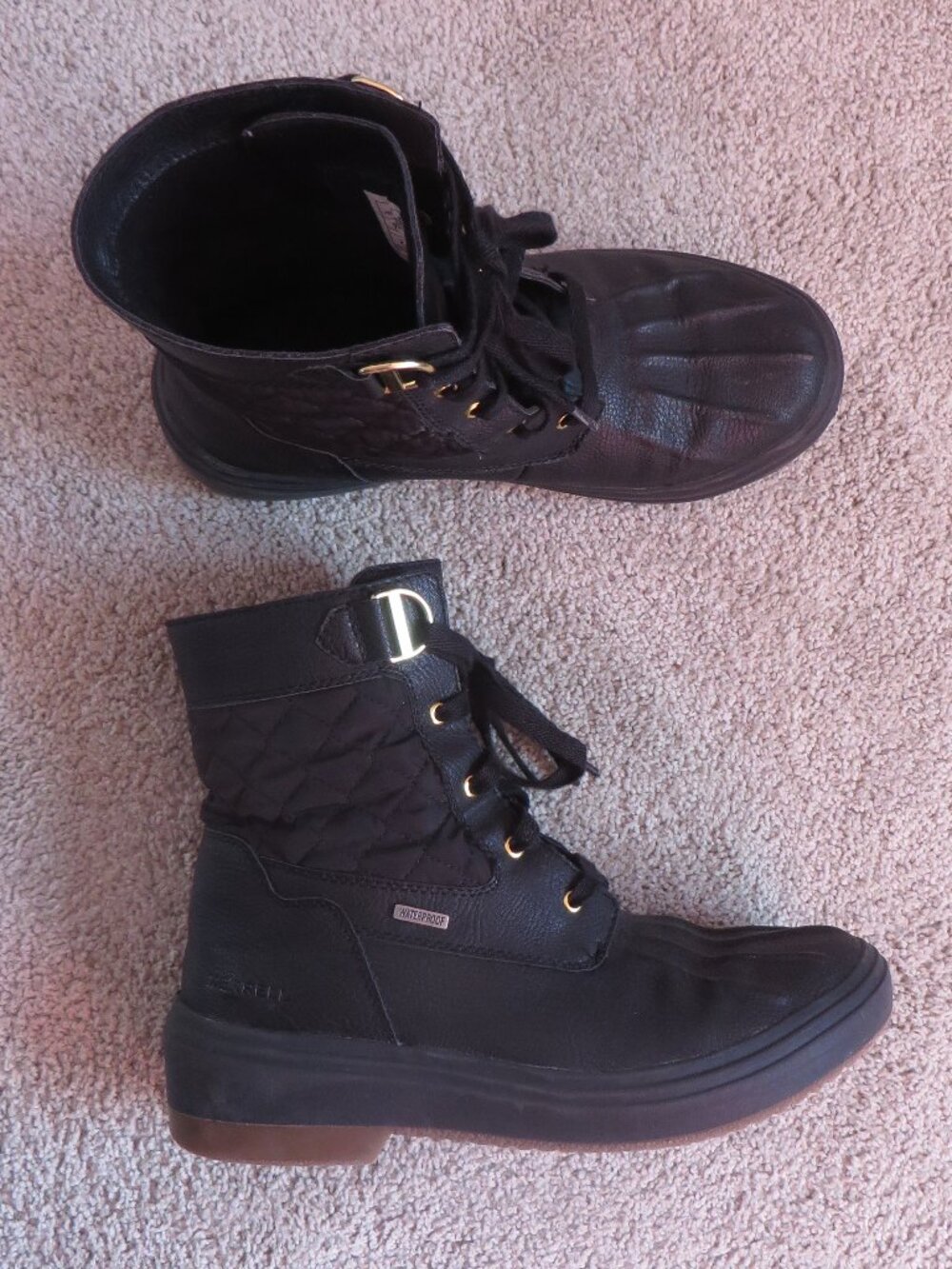 Merrell holly women winter boots size 7 black leather/quilted waterproof #J81294